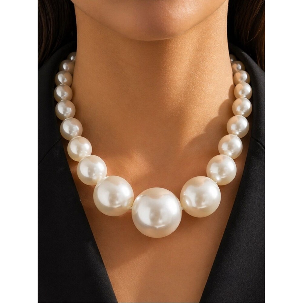 Chunky AAA Freshwater Pearl Choker Necklace Graduated Large Bead Statement 16-18